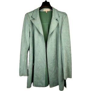 Philosophy Open Trench Coat Size Small Faux Leather Suede Jacket Turquoise Chic